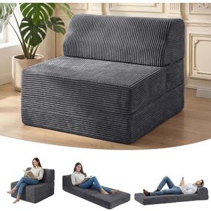 Kasunpul Folding Sofa Bed with Pillow, Memory Foam Fold Out Chair Bed, Convertible Sleeper Chair with Washable Cover, Futon Floor Couch for Living Room/Dorm/Guest Use/Home Office/Apartment, Gray (Grey)