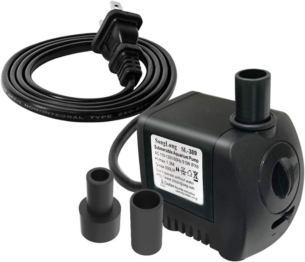 Submersible Pump 130GPH Ultra Quiet 4ft High Lift for Fountains, Hydroponics, Ponds, Aquariums & More