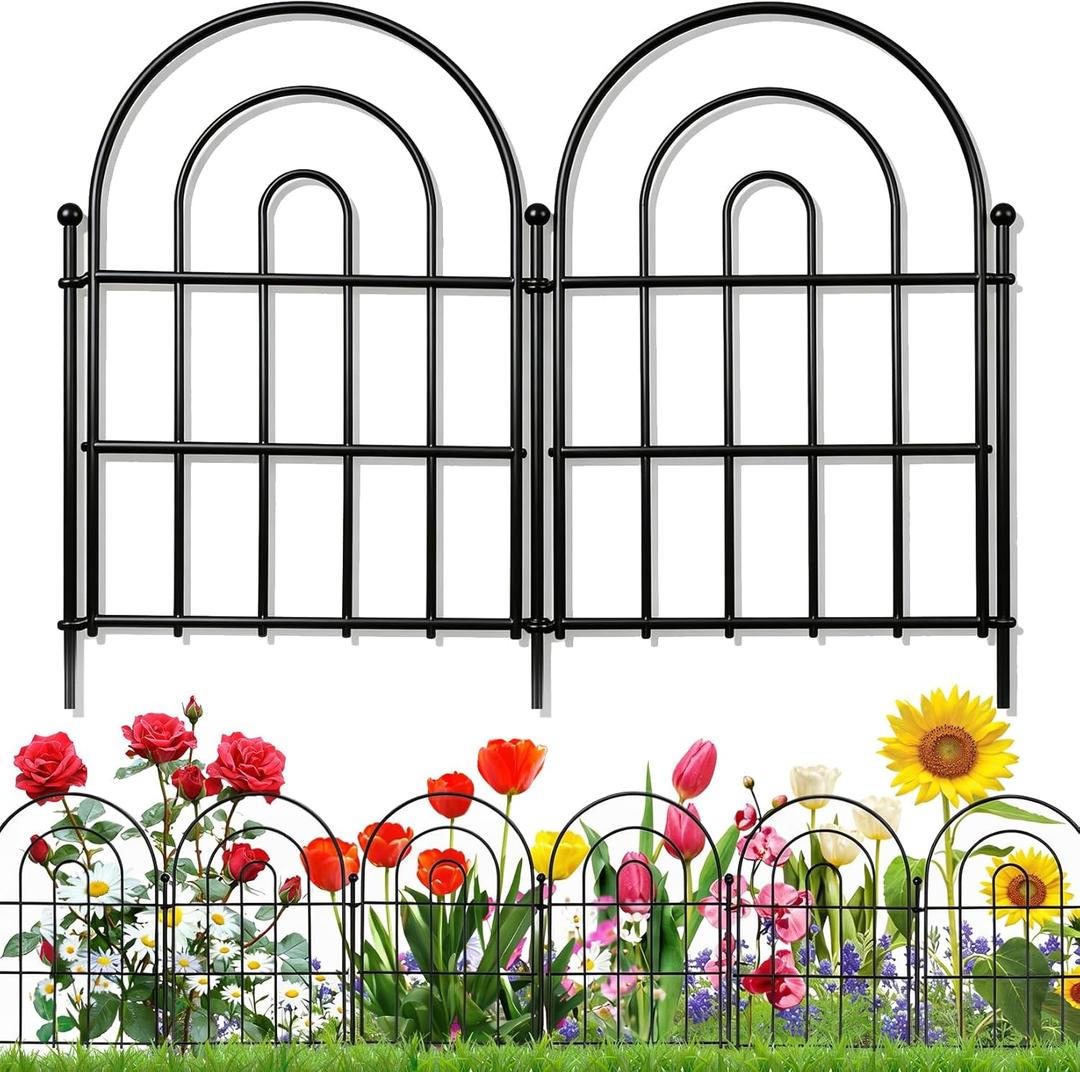24 Pack Decorative Garden Fence Animal Barrier: 17 in(H) x 24 ft(L) Border Flower Rabbit Garden Fencing Small Arched Rustproof Metal No Dig Fence Landscape Decor for Yard