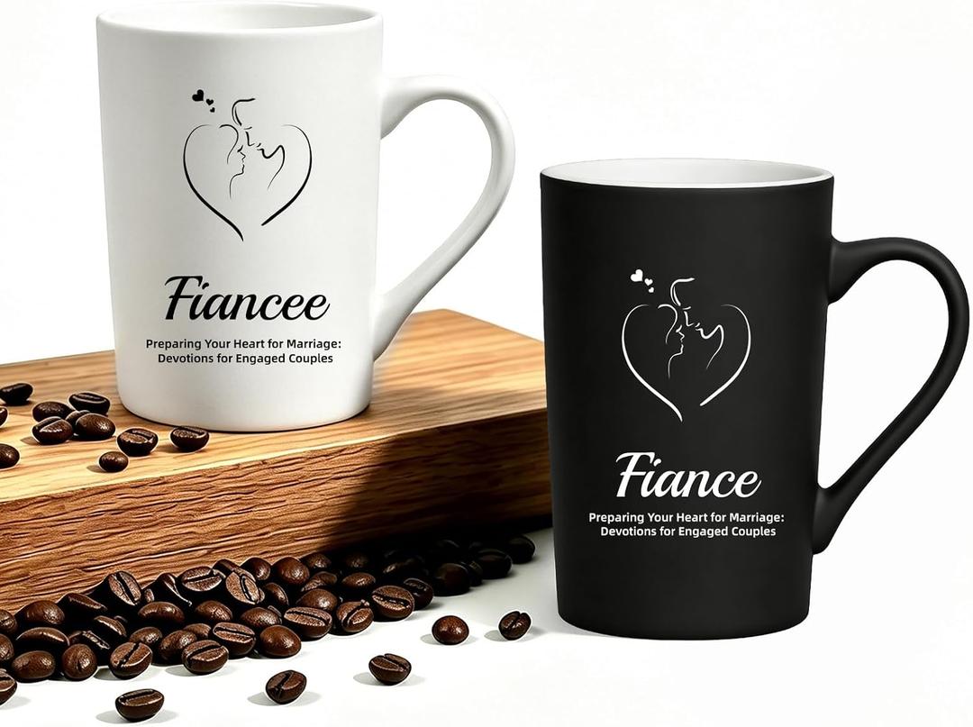 Fiancee and Fiance Couple Coffee Mugs Set – 14oz Ceramic Engagement Gift for Bride & Groom to Be, Matching His and Her Cups for Wedding Announcement, Bridal Shower, Engagement Party