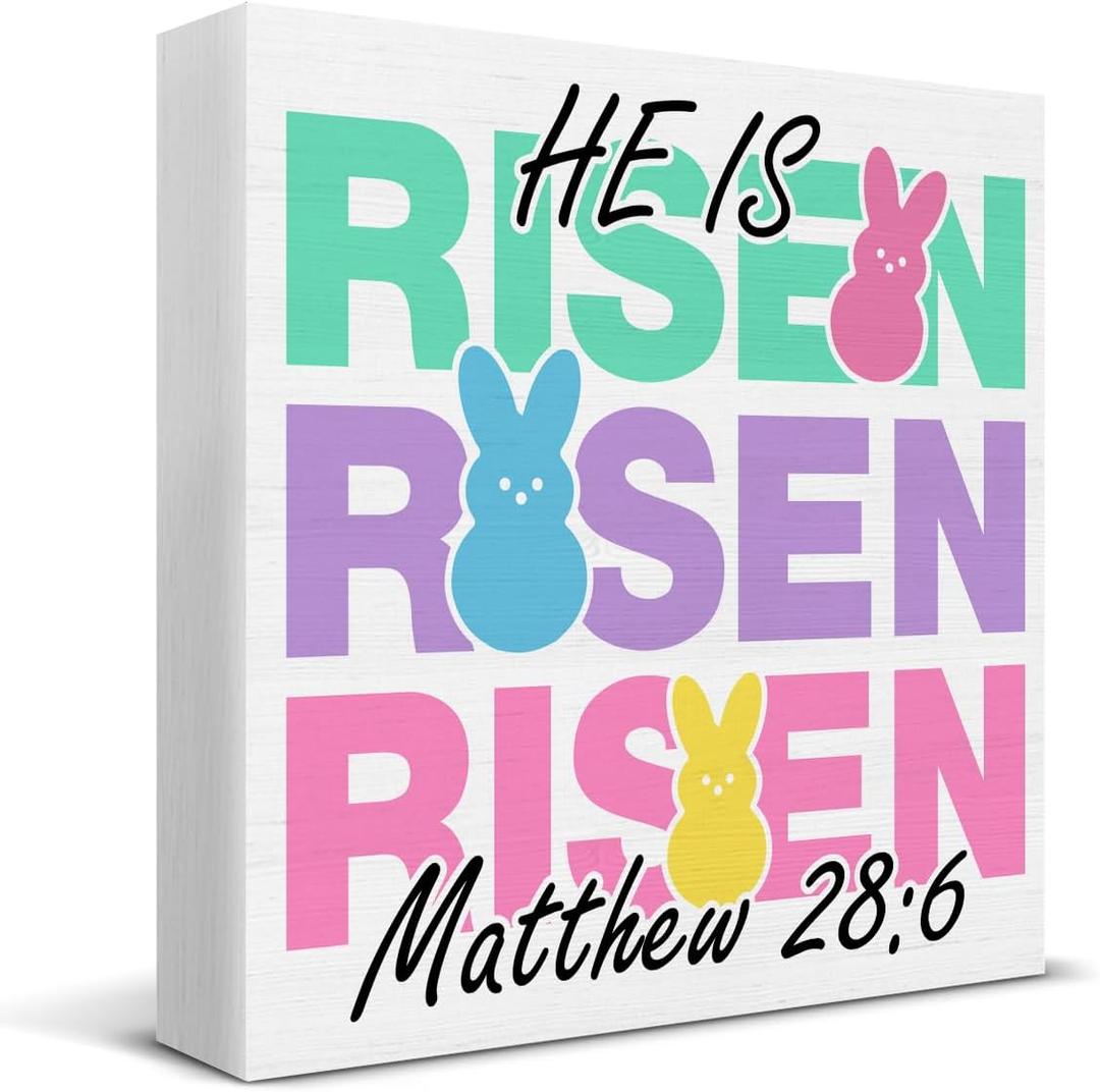 Christian Easter Decor - Easter Decorations for Home - He Is Risen Wooden Sign Home Living Room Bedroom Kitchen Table Shelf Desk Decor 55 Inches