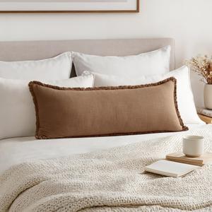 MIULEE Decorative Throw Pillow Covers Neutral Linen Fringe Throw Pillows Set of 1 Brown Boho Farmhouse Cushion Covers for Couch Sofa Bed Living Room Spring Home Decor 14x36 Inch