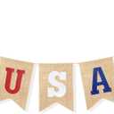 Uniwish USA Banner Burlap Bunting 4th of July Decorations American Independence Day Celebration Red White and Blue Theme Party Decoration Supplies