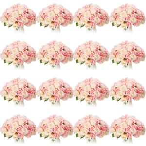 Jexine 240 Pcs Artificial Rose Flowers Bouquet Silk Realistic Flowers Bulk Centerpieces DIY Bride Fake Rose for Home Bridal Wedding Party Decorations(Pink and White)