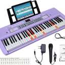 61 Key Electronic Keyboard Piano with Lighted Up Keys, Musical Mini Keyboard Piano with keyboard stand, Digital Portable Synthesizer Keyboards for Beginners Kids Adults (Purple)