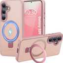 HuwaiH Magnetic Stand for Samsung Galaxy S25 Case, Military-Grade Protection, Anti-Fingerprint Anti-Scratch Translucent Matte Phone case for Samsung Galaxy S25(Pink)