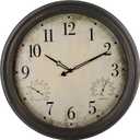 18 Inch Wall Clock, Retro Outdoor Clock Non-Ticking Waterproof Indoor Outdoor Clock with Thermometer, Bronze