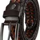 Leather Braided Belts Men Golf Belt 1 3/8" Woven Belt Casual Jeans Gift Box (42"-46"Waist Adjustable, Deep Brown)
