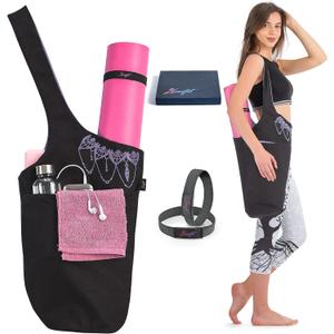 Yoga Mat Bag  Versatile Yoga Bag with Mat Straps & Storage Pockets, Holds Yoga & Pilates Mats, Lightweight & Durable (Black & Lavender Purple)