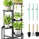5 Tier Metal Plant Stand Indoor, Rotatable Corner Plant Shelf Outdoor, Tiered Flower Pot Display Stand, Black Multiple Plants Holder for Patio Living Room Balcony Garden Home Decor