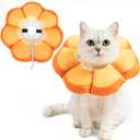 PUPTECK Cat Cone Collar Soft, Adjustable Protective Recovery Flower Collar Alternative, Comfortable Elizabethan Cat Collar Lightweight Stop Licking Neck Cone for Cats After Surgery, Orange, M