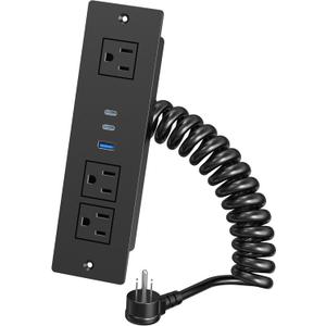 Drawer Outlet Kit with 65W USB C Fast Charging Station, HEZI Recessed Power Outlet with 3 USB Ports & 3 AC Outlets, Furniture Flush Mount Power Strip for Home Office 10ft Cord