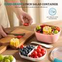 2 x Small Salad Container for Lunch-35oz Divided Bento Box Lunch Box for Fresh Meals,Portable Salad Bowls To Go with 2-Compartment Tray Meal PrepLeak Proof Tritan Lid, Dishwasher & Microwave SafePink