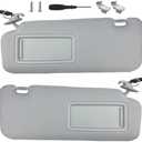 Sun Visor Pair Compatible with 2010-2015 Mazda CX-9 (Illuminated) - Driver & Passenger Side Replacement Kit w/Clips, Screws, Manual- Replaces TD11-69-320C-75(Color Gray)