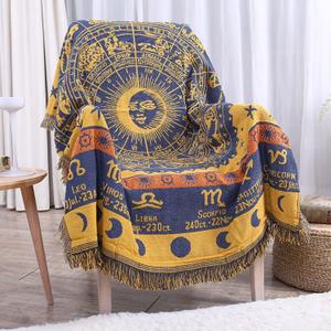 Bohemian Woven Cotton Throw Blanket - Reversible Sofa Cover for Couch, Bed, or Chair, Astrology Decor (Yellow, 71x51)