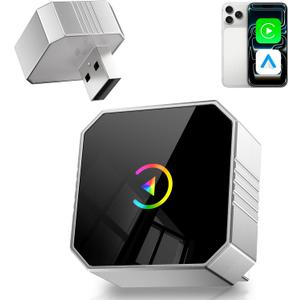 2026 Wireless CarPlay for iPhone, 2-in-1 Plug and Play Converts Wired to Wireless CarPlay Android Auto, Fast Auto-Connect, Zero Latency, Car Play for iPhone Silver