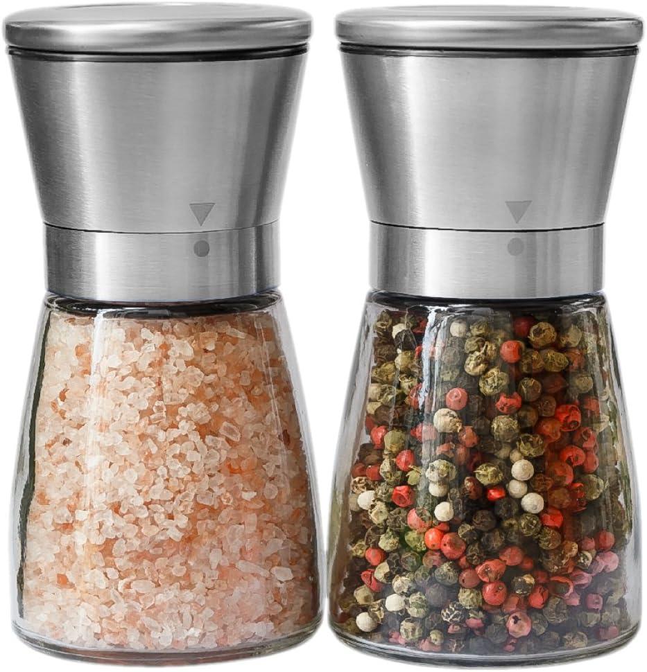 Salt and Pepper Grinder Set  Manual Salt Grinder and Pepper Mill for Black Pepper, Sea Salt  Refillable, Easy-to-Use Salt & Pepper Mill Set