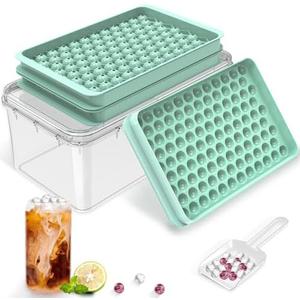 Mini Ice Cube Trays for Freezer, Small Round Ice Cube Molds 104x3 PCS Tiny Pebble balls, Crushed Ice Trays with Lid & Bin, Easy Release Nugget Ice Ball Maker for Chilling Drink, Coffee, and Juice
