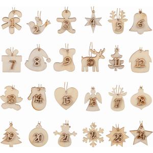 Naler 24Pcs Advent Calendar Number Tags, 24 Days Christmas Wooden Hanging Numbers Gift Tags Christmas Decoration Xmas Tree Hanging Ornaments Countdown Advent Calendar Number DIY Gift Tags