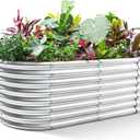 Land Guard 632ft Galvanized Raised Garden Bed Kit, Galvanized Planter Raised Garden Boxes Outdoor, Oval Large Metal Raised Garden Beds for Vegetables (1-silver)