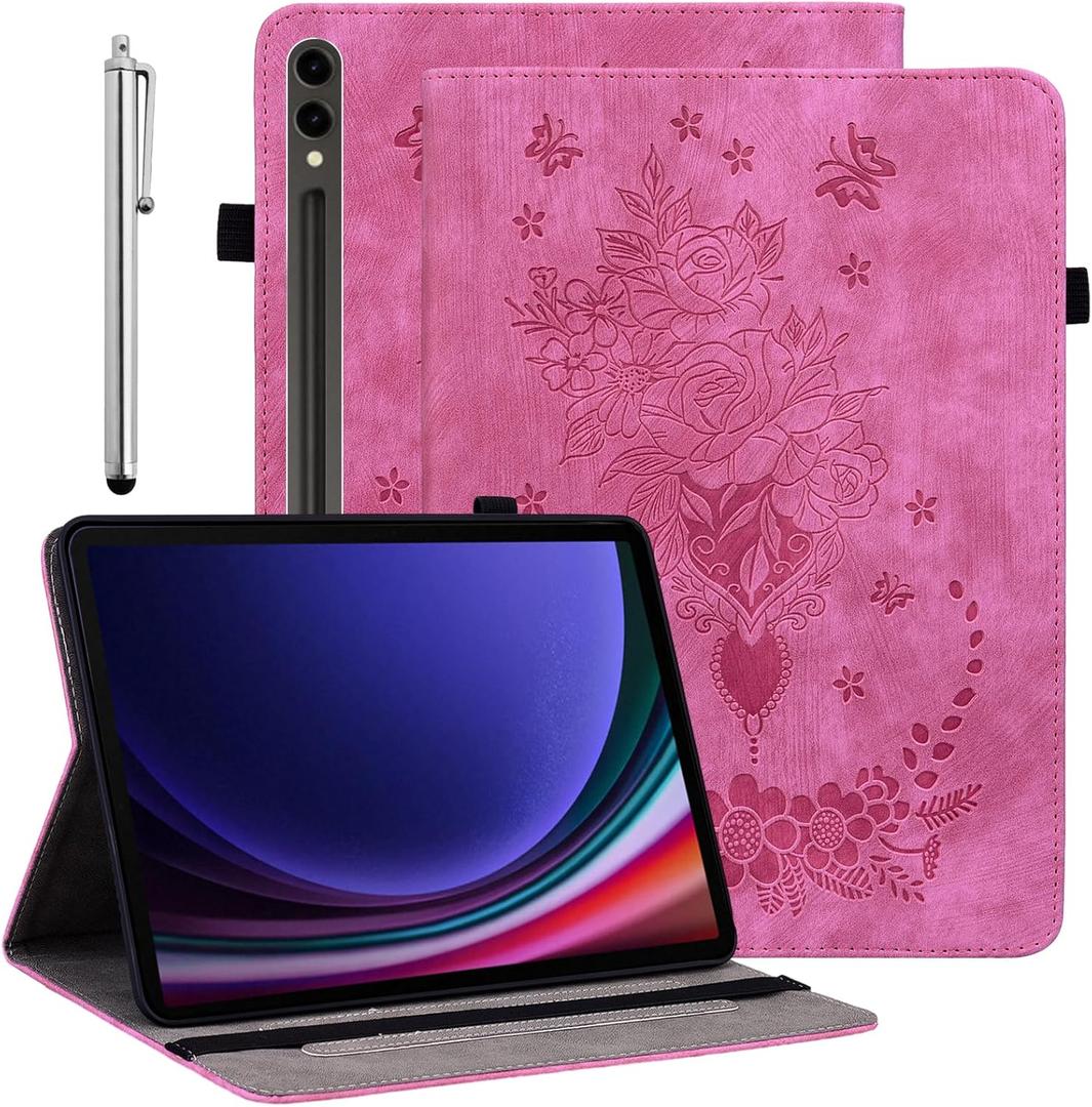 Case for Samsung Galaxy Tab S10+ Plus 2024/S9+ Plus 2023/S7 FE 2021 12.4 Inch, Multi-Angle Flip PU Leather Protective Cover with Stylus Holder for Galaxy Tab S10 Plus Case, Rose