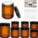 8oz, 4oz, 2oz and 1oz Amber Glass Jars with Lids, 8-Pcs Amber Jars with Inner Liners, Round Dark Jars for Making Candle, Cosmetice Container, Lotion Jar, with Sticker and 8p Spatulas