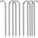 Rebar-Stakes-12-Inch-Galvanized, U Hook Trampoline Stakes 6 Pack Ground Anchors Tent Stakes Heavy Duty for Plants Anti-Rust Landscape Fabric Stakes Artificial Turf