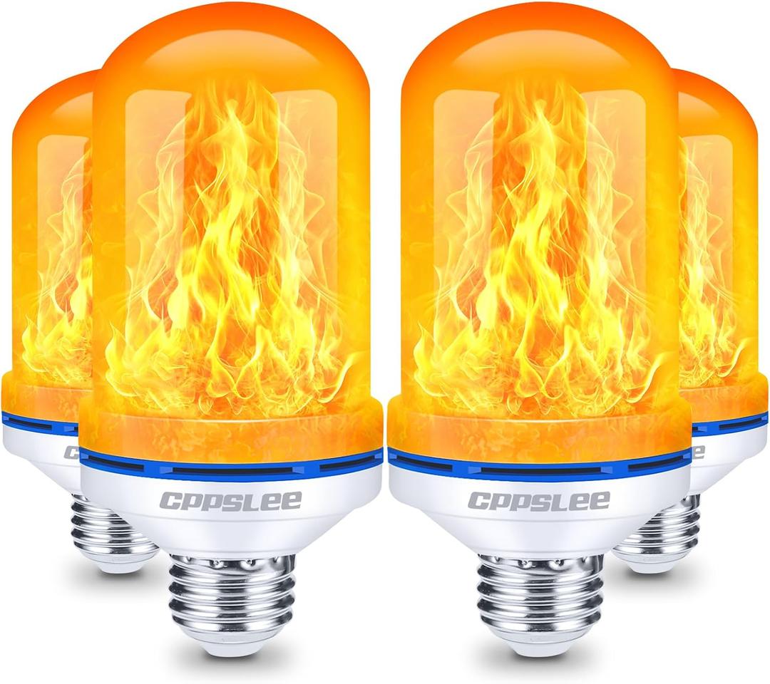 CPPSLEE Upgraded LED Flame Light Bulbs, 4 Modes Flickering Light Bulbs, E26 Base Fire Flame Bulb for Halloween Decorations Outdoor, Christmas Lights Patio Indoor Home Decor (Yellow, 4 Pack)