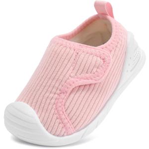 STQ KIDS Baby Wide Toe Box Shoes Boys Girls Toddler Barefoot Sneakers for First Walking Lightweight with Hook and Loop Pink Infant 6-9 Months (Pink)