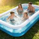 Kids Splash Pool Inflatable 120x72 Inch Rectangular, Extra Large BPA-Free PVC Family Pool ASTM Certified with Easy Drain for Ages 3-12, Thickened Anti-Burst Backyard Summer Pool
