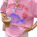 Women's Letter Graphic Tees Short Sleeve Crew Neck Loose T Shirt Drop Shoulder Casual Tops (Pink, XS)