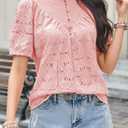 Summer Womens Tops Floral Lace Embroidered Blouses Ruffled Stand Collar Shirts Casual Short Sleeve Clothes Trendy (M)