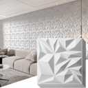 Art3d 50-Pack 3D Wall Panels for Interior Wall Decor, Modern Diamond Textured Accent Wall Paneling for Gaming Living Room TV Wall Background, 12 x 12 inch White
