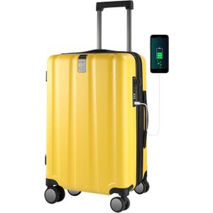 KROSER Hardside Expandable Carry On Luggage with Spinner Wheels & Built-in TSA Lock, Durable Suitcase Rolling Luggage with USB Port, Carry-On 20-Inch, Yellow