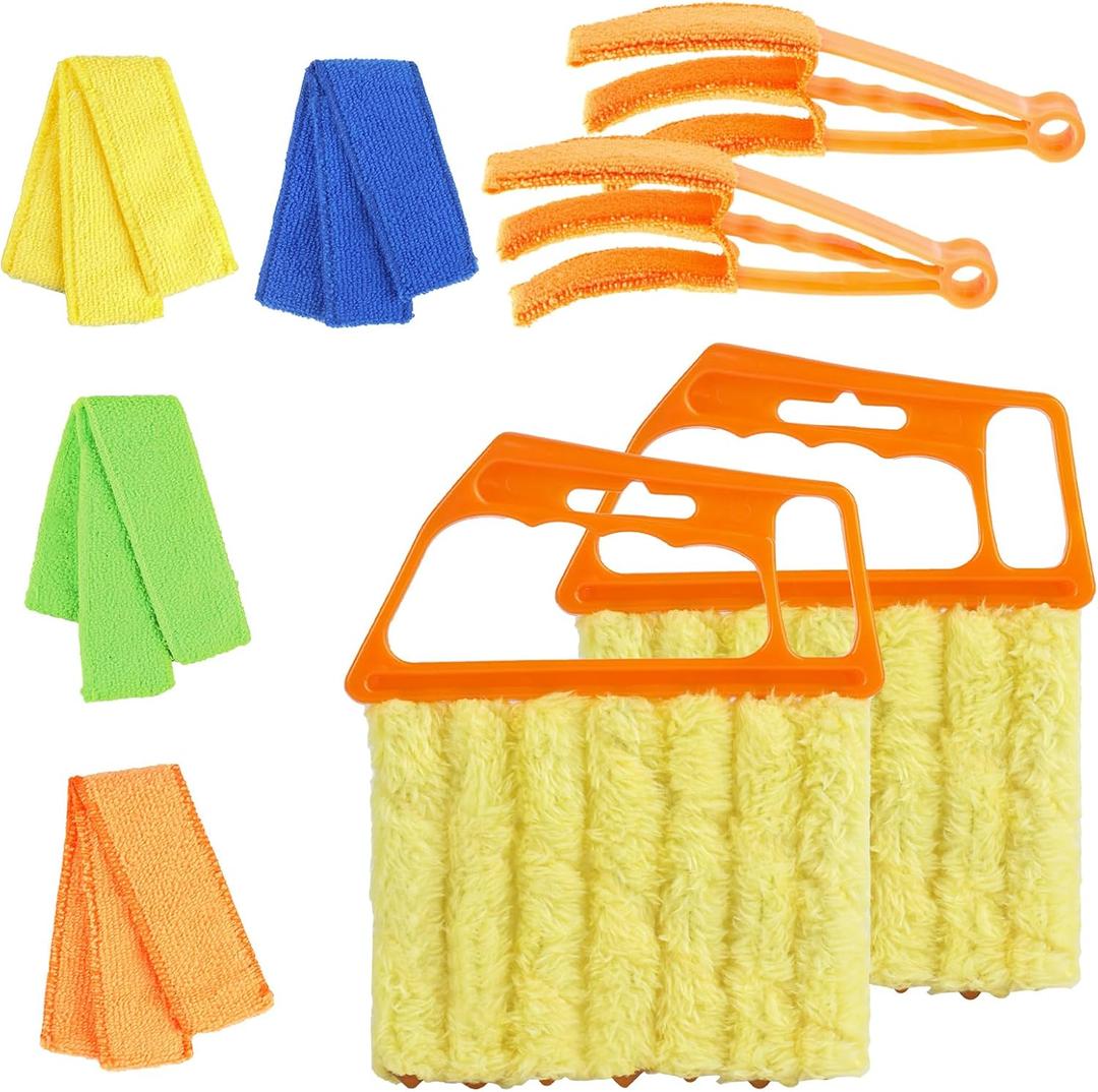 4Pcs Window Venetian Blind Cleaner Duster Tool,Blind Duster for Cleaning,Washable 7Finger Duster Brush Dusting Cleaner Tool for Window Shutters Air Conditioner Vinyl Wood Blinds,with 4 Cloth Cover