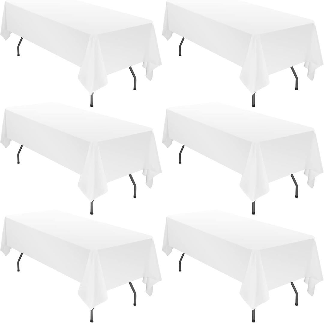6 Pack 60 x 102 Inch Tablecloth, White Tablecloth for 6 Feet Rectangle Tables, Stain and Wrinkle Resistant Washable Fabric Table Cloth for Wedding Party Dining Table Buffet Parties and Camping