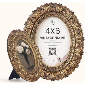 97 Decor 4x6 Oval Picture Frame - Vintage 4 x 6 Picture Frames Gold, Rustic 4 x 6 Gold Frame, Ornate Photo Frame 4 By 6 Picture Frame For Tabletop And Wall Hanging
