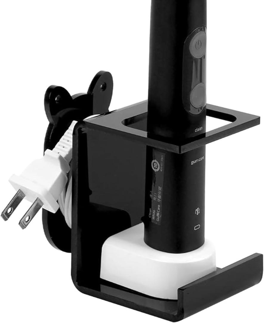 Electric Toothbrush Holder Wall Mounted, Electric Toothbrush Cord Organizer Holds 1 Chargers, Self Adhesive Electric Toothbrush Stand for Bathroom, Medicine Cabinet, Dorm(Black)
