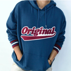 Original Patch Kangaroo Hoodie Sweatshirt Original Use Blue Burgundy Men's Small