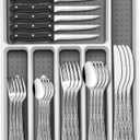 49-Piece Silverware Set with Organizer, Food-Grade Stainless Steel Flatware for 8, Cutlery Utensil Sets with Steak Knives, Rust-proof, Mirror Polished, Dishwasher Safe, Silver Tree Pattern