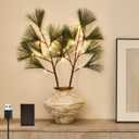 Fudios Lighted Pine Branches with Timer 32IN Battery Operated or USB Plug In, Lit Willow Branches with Lights for Christmas Fireplace Mantle Decor (Dark Green)