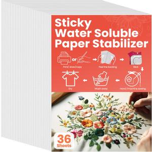 Fanfanwin 36 Pcs Sticky Water Soluble Embroidery Paper Embroidery Stabilizer Printable Wash Away Paper Stabilizer for Print or Draw Patterns Hand Machine(10"x12")