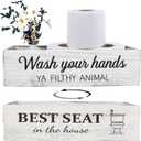 Bathroom Decor Box, Toilet Paper Basket With 2 Sides Signs, Farmhouse Tank Topper, Rustic Home Decor for Livingroom Kitchen (One Whitewashed Box)