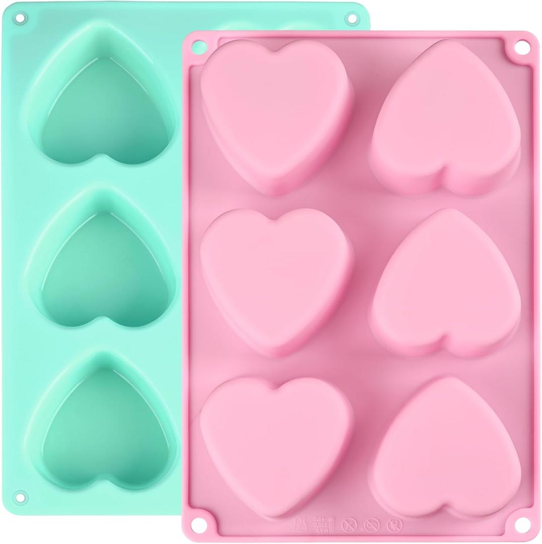 Actvty Heart Shaped Silicone Mold, 6 Holes Heart Molds for Chocolate,Muffins,Cake, Jelly Pudding, Handmade Soap, Bath Bombs Making, Set of 2