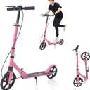 Dual-Brake Shock-Absorbing Kick Scooter, Anti-Skid PU Wheels, 4 Height-Adjustable Positions, Wider Pedals, Suitable for Children Over 6 Years Old, Teenagers & Adults (Pink)