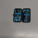 Manicure Set 9 in 1 Stainless Steel, Nail Clippers Scissors Pedicure Tools Kit - Portable Travel Grooming Kit for Men and Women with Black/Blue Leather Case (Blue)