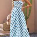 Gardenwed Women's Floral Print Maxi Dress,Spaghetti Strap Smocked Bodice A-Line Sundress with Pockets (Blue, M)