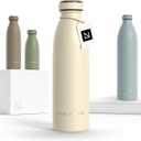 LARS NYSM Stainless Steel Insulated Water Bottle 12oz 17oz 25oz 34oz 51oz | Insulated Thermo Flask for Hot and Cold Beverages | Leakproof Drinking Bottle (Almond Beige, 17oz) (16.9 Ounces)