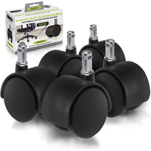 Slipstick CB682 2 Inch Replacement Office Chair Wheels (Set of 5 Casters) Universal Standard Size Stem 7/16 Inch x 7/8 Inch - Black Plastic