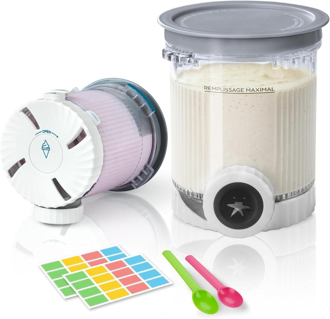 2 x 2 Pack Creami Swirl Pints & Lids for Ninja, Compatible with NC700 Series Ninja Swirl Ice Cream & Soft Serve Makers, with 2 Spoons & 32 Writable Labels, BPA-Free & Dishwasher Safe, Grey Lids